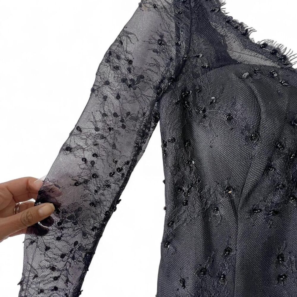 Elegant Black Lace Evening Dress with Sheer Long Sleeves - Picture 7 of 9